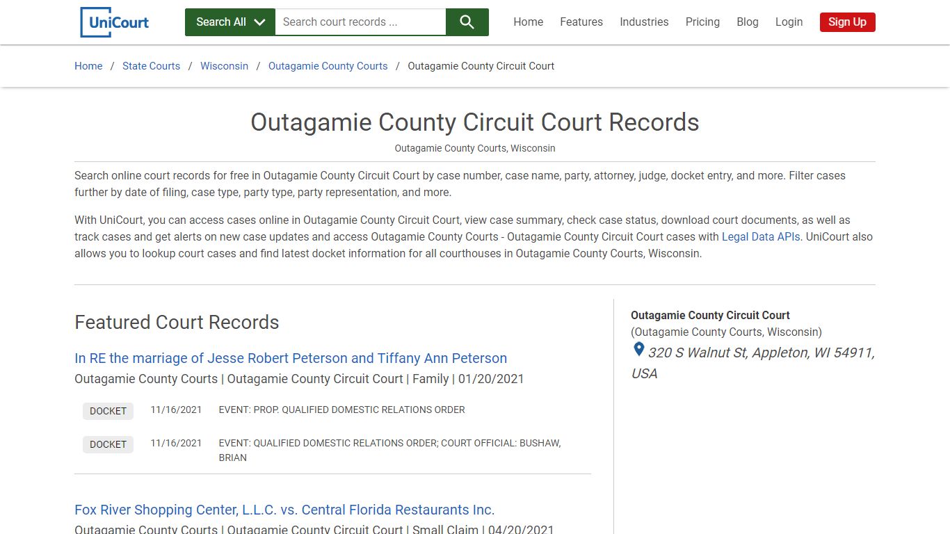 Outagamie County Circuit Court Records | Outagamie | UniCourt