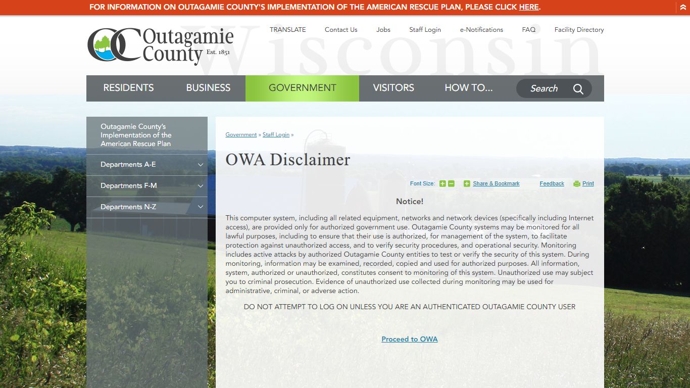 OWA Disclaimer | Outagamie County, WI